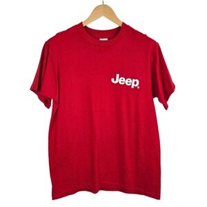 Jeep Vintage Red Men's Coton Crew Neck T-Shirt White Spell Out Logo Size L